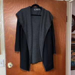 Wool blend open long cardigan with hood